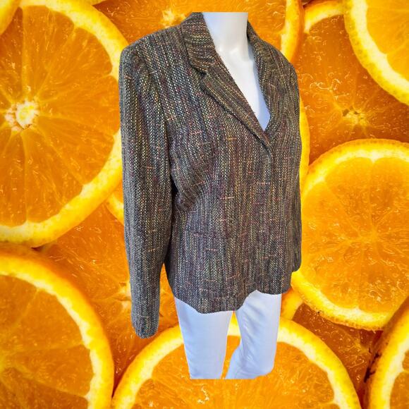 Sag‎ Harbor Petite Brown Tweed Button Up Blazer - Picture 1 of 7